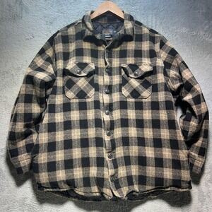 Pendleton Wool Quilted Lined Shirt Jacket Mens XXL Buffalo Plaid Black Tan